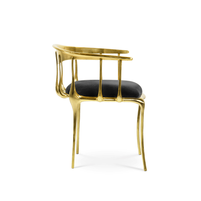 luxury modern Upholstered metal legs brass dining chair