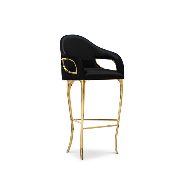 Modern Upholstered Metal Legs Brass Bar Chair