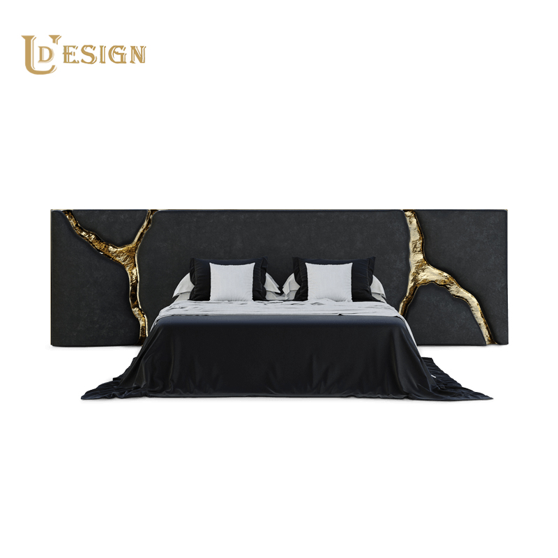 Factory Direct Sales Light Luxury Style Villa Bedroom Bed – King Size Solid Wood Flat Bed with Memory Foam Mattress And Anti-Mite Protection