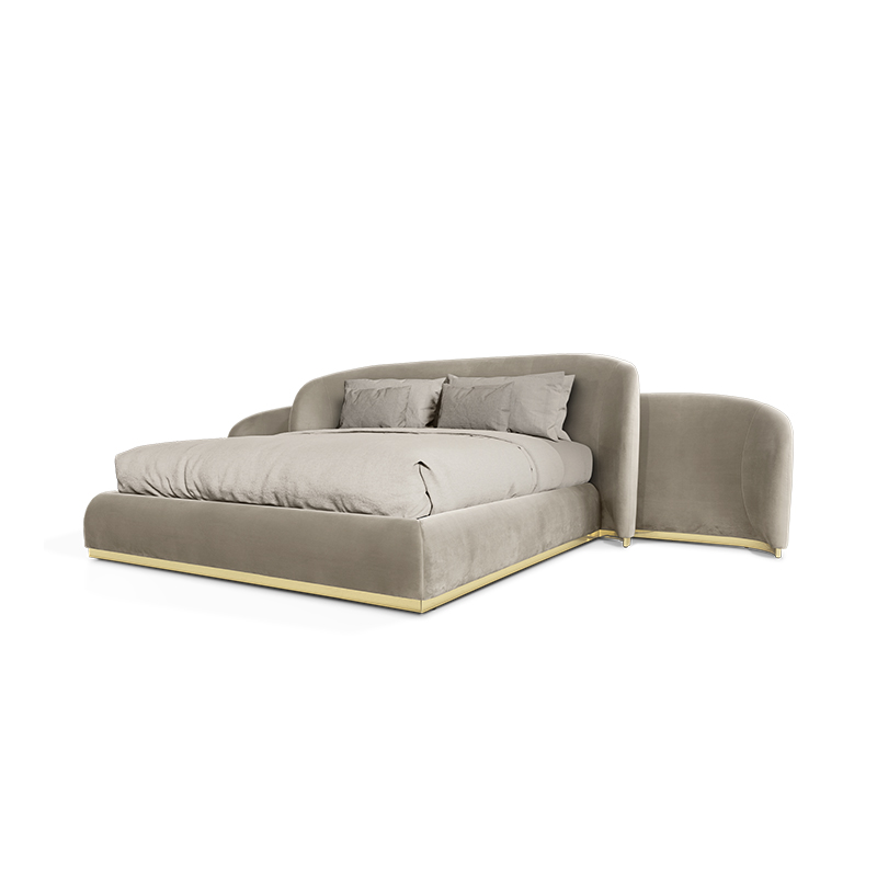  Modern wide headboard velvet bed set furniture with nightstand