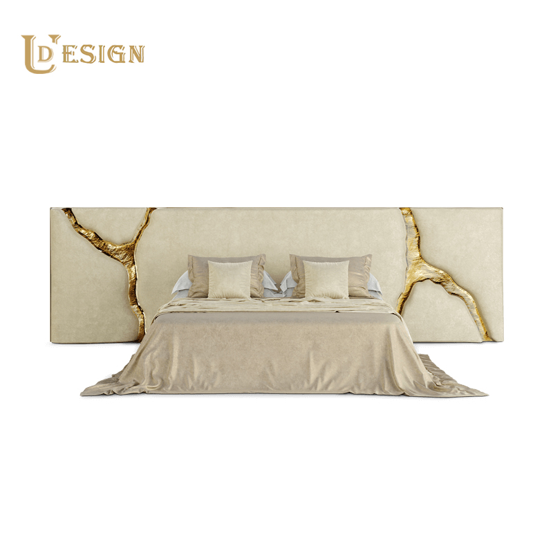 Factory Direct Sales Light Luxury Style Villa Bedroom Bed – King Size Solid Wood Flat Bed with Memory Foam Mattress And Anti-Mite Protection