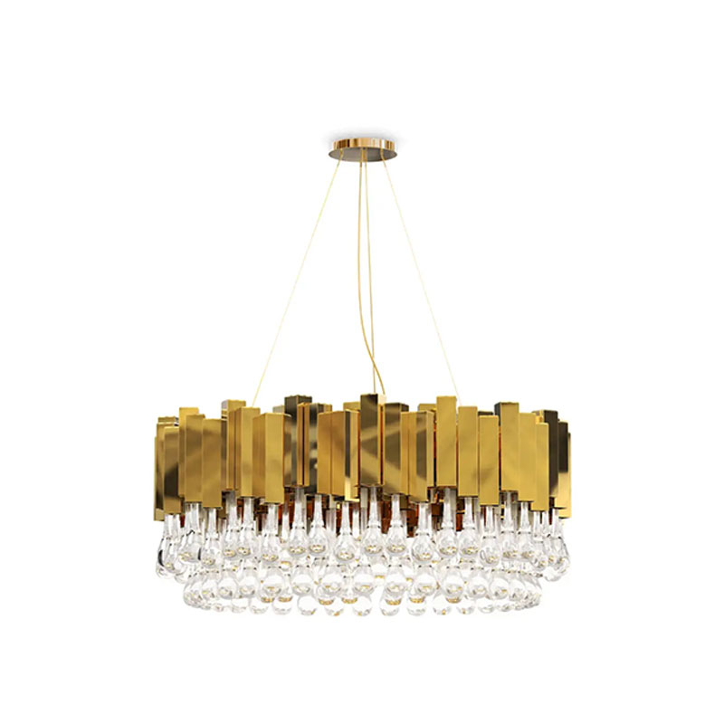 Chic Gold And Crystal Pendant Light with Contemporary Layered Design, Ideal for Enhancing Elegance in Living Rooms And Dining Spaces