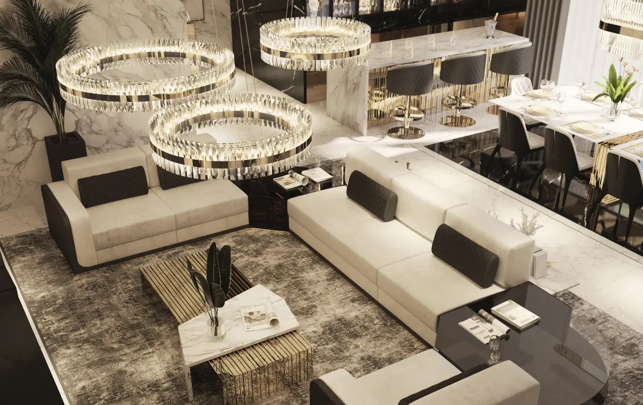 Elegant Gold And Crystal Round Pendant Light with Modern Layered Design, Ideal for Enhancing Style And Sophistication in Dining Rooms And Living Spaces