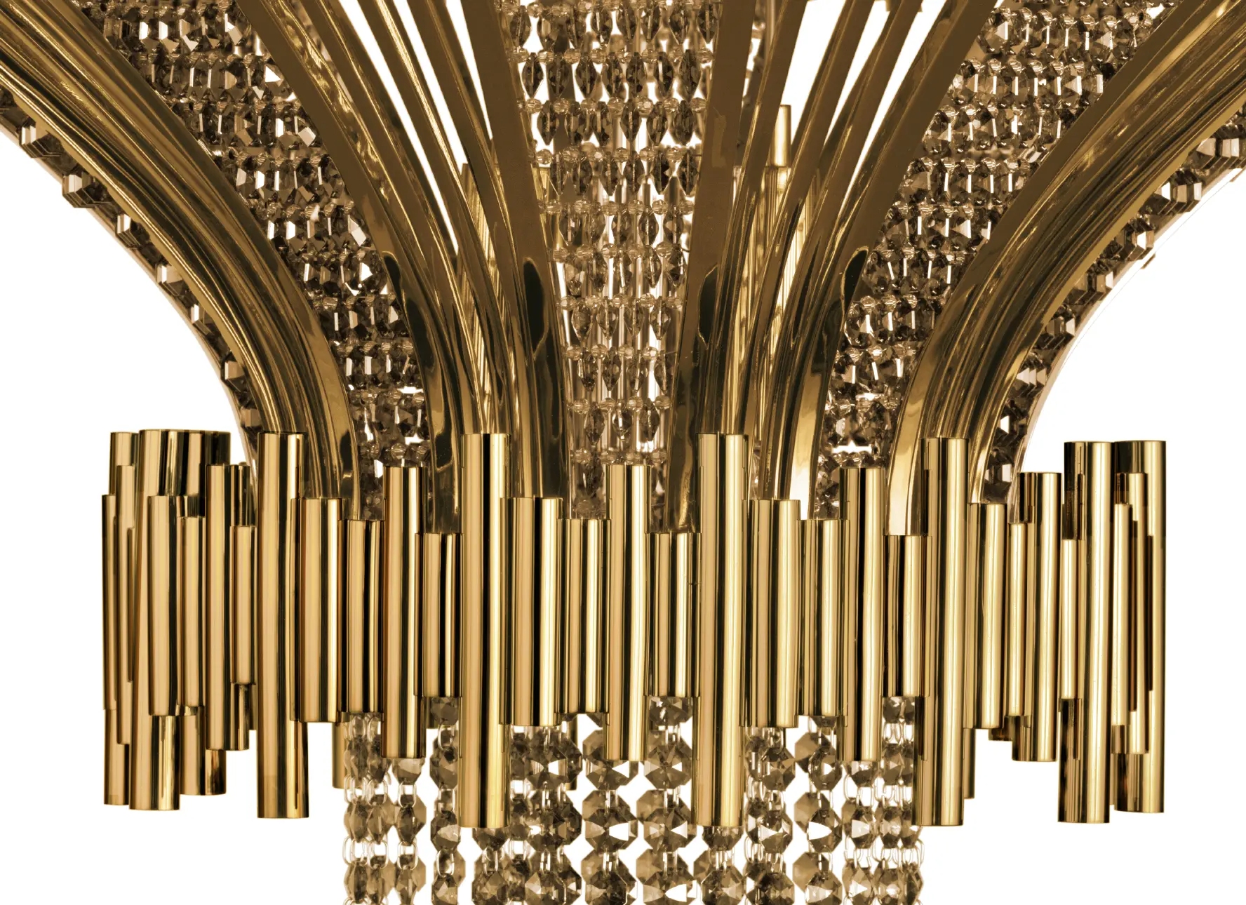 Elegant Plafond Light Fixture with Gold-Plated Brass And Gold Teak Crystals for Classic And Modern Interiors
