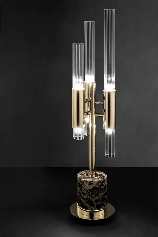 Elegant Gold And Black Marble Table Lamp with Modern Triple-Tube Design, Perfect for Adding A Touch of Luxury To Any Space