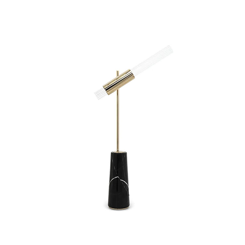 Sleek Black Marble And Gold Table Lamp with Modern Tubular Design, Perfect for Adding A Touch of Elegance To Desks And Living Spaces