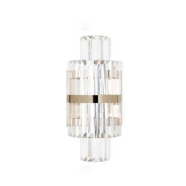 Sophisticated Clear Glass And Gold Wall Sconce with Chic Horizontal Bands, Ideal for Adding A Touch of Elegance To Modern Spaces