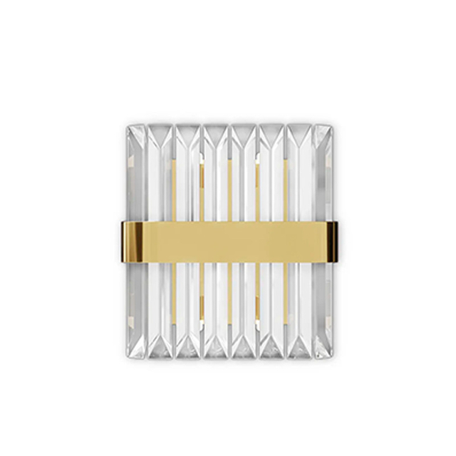 Refined Clear Crystal Wall Sconce with Gold Band Accent, Perfect for Illuminating Contemporary And Elegant Settings