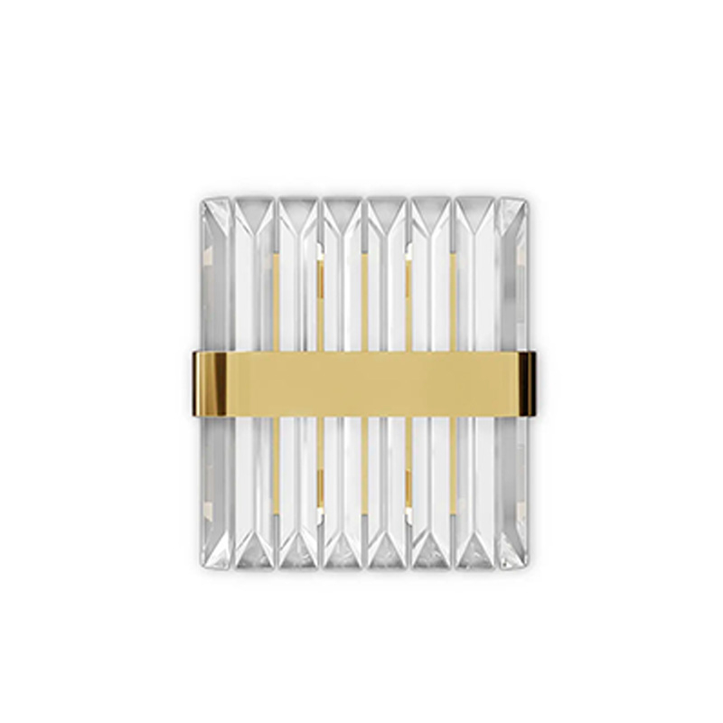 Refined Clear Crystal Wall Sconce with Gold Band Accent, Perfect for Illuminating Contemporary And Elegant Settings