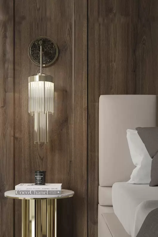 Luxury Round Marble Base Wall Light with Golden Rod and Crystal Tubes