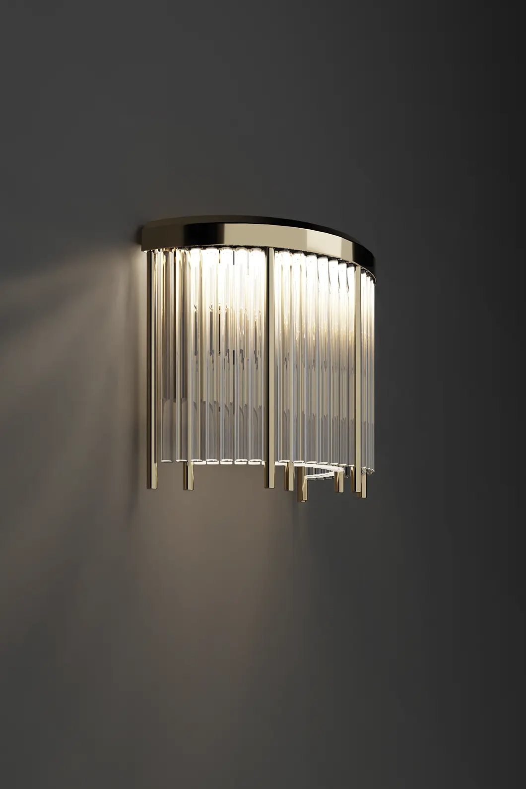 Contemporary Wall Sconce with Vertical Crystal Rods And Polished Gold Finish - Elegant Lighting Fixture for Modern Home Decor