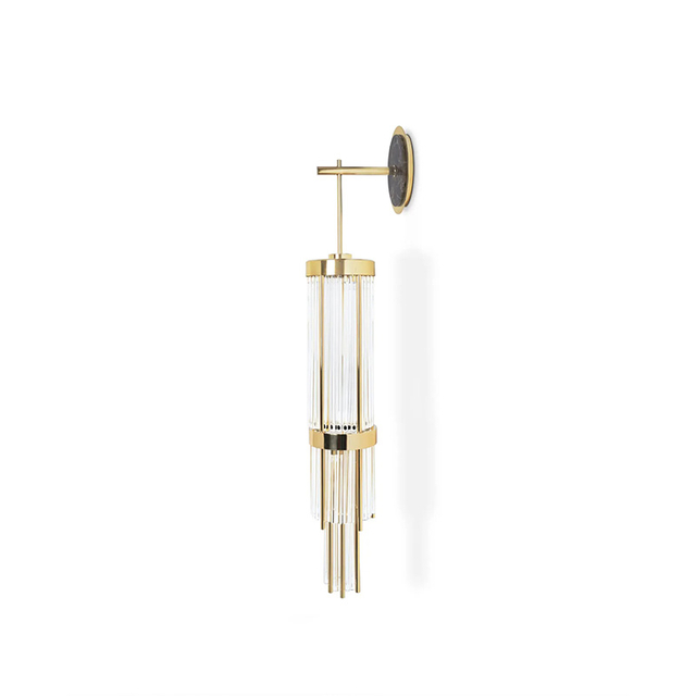 Elegant Vertical Crystal Wall Light with Golden Accents And Marble Mount