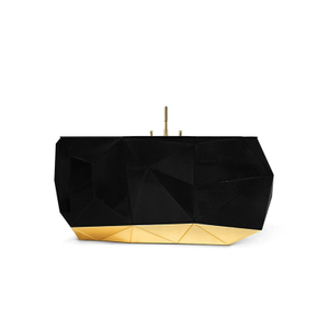 Luxury Black And Gold Freestanding Acrylic Bathroom Sink, Modern Artistic Diamond-Shaped Wash Basin for Lavatories