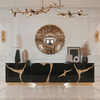Luxury Wood Veneer And MDF Sideboard – Stainless Steel Base Storage Cabinet for Living Rooms And Dining Areas