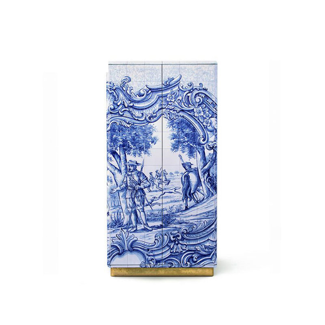 European Modern Hand-Painted Artistic Wine Cabinet, Multi-Functional Home Bar Display with Non-Slip Shelves