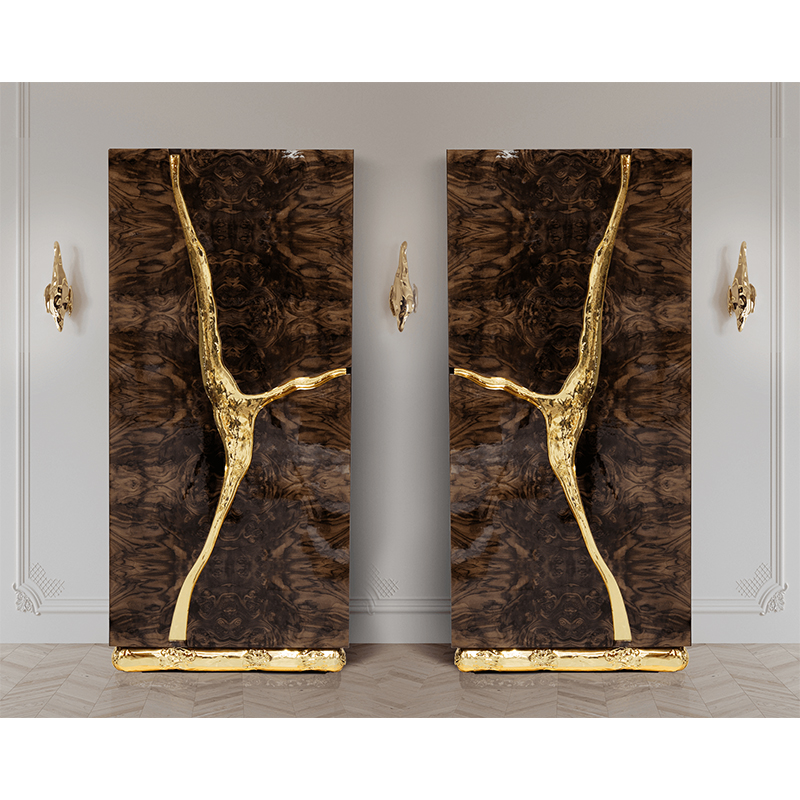 Luxury High-Quality Wood Veneer Bar Cabinet, Unique Design Freestanding Large Capacity Wine Display And Storage Cabinet