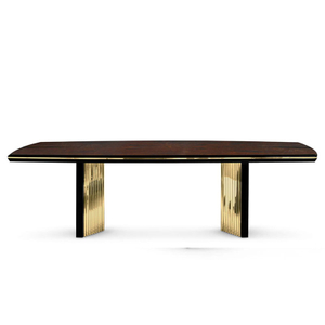 Modern Minimalist Dining Table with Gold-Plated Stainless Steel Trim, Multi-Person Banquet Table for Kitchen And Dining Room