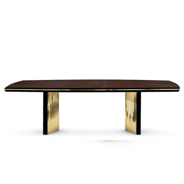 Modern Minimalist Dining Table with Gold-Plated Stainless Steel Trim, Multi-Person Banquet Table for Kitchen And Dining Room