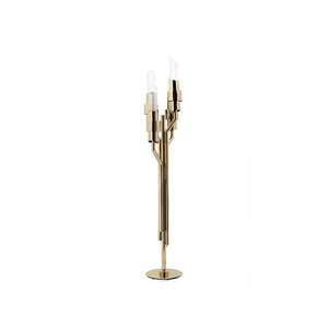 Contemporary Three-Arm Floor Lamp with Gold Accents And Clear Glass Tubes for Stylish Home Lighting