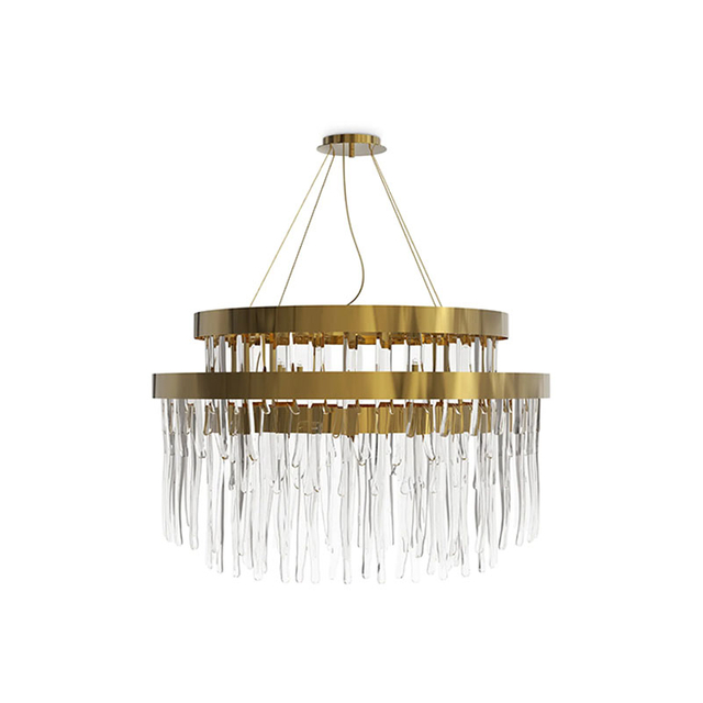 Stunning Double-Tier Gold And Crystal Pendant Light with Elegant Dripping Design, Perfect for Modern Dining And Living Room Spaces, Enhancing Sophistication And Style