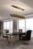 Sleek Gold And Glass Linear Pendant Light with Modern Geometric Design, Perfect for Adding A Touch of Elegance To Dining Rooms And Contemporary Interiors