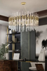 Sophisticated Gold And Clear Glass Pendant Light with Modern Tubular Design, Perfect for Elevating Dining Rooms And Contemporary Living Spaces