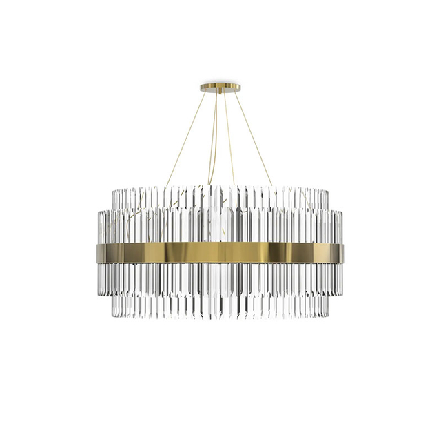 Luxurious Gold And Crystal Drum Pendant Light with Contemporary Layered Design, Ideal for Adding Glamour To Dining Rooms And Modern Interiors