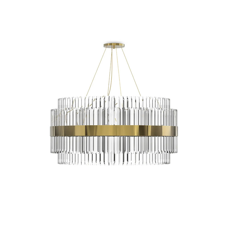 Luxurious Gold And Crystal Drum Pendant Light with Contemporary Layered Design, Ideal for Adding Glamour To Dining Rooms And Modern Interiors