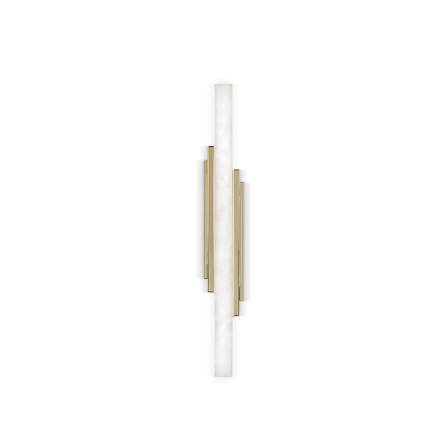 Sleek Gold And Alabaster Dual-Bar Vertical Wall Sconce for Contemporary Elegance in Living Spaces