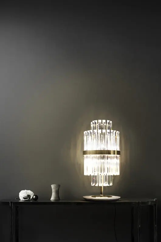 Stylish Crystal and Gold Table Lamp with Elegant Cylindrical Design, Ideal for Enhancing Modern Decor in Any Room