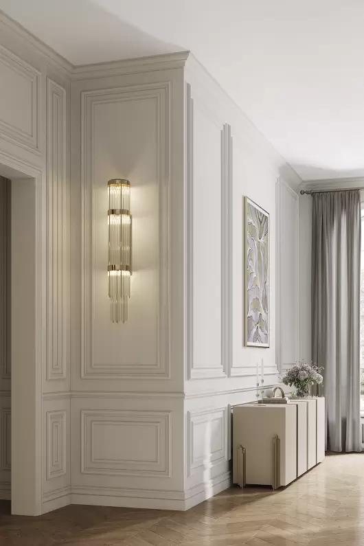 Modern Gold Wall Sconce with Tiered Crystal Rods, Perfect for Sleek And Elegant Lighting Solutions