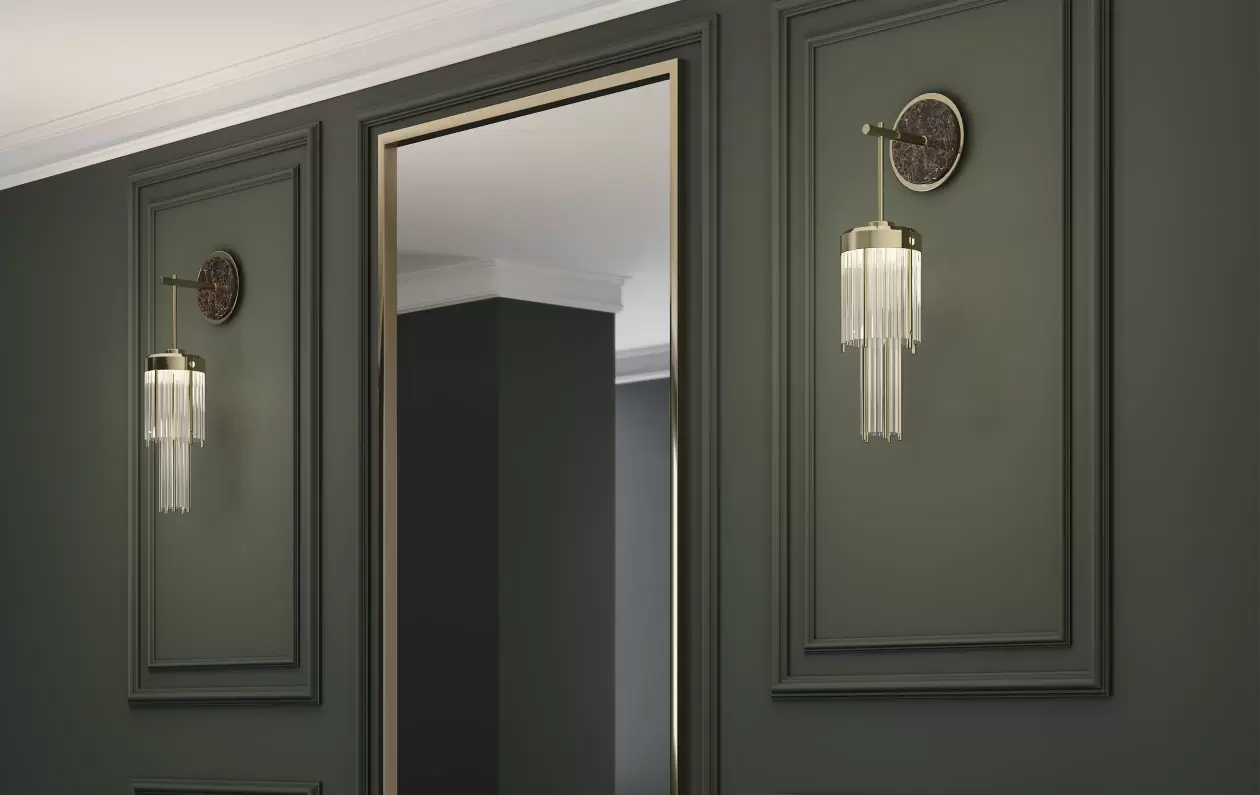 Luxury Round Marble Base Wall Light with Golden Rod and Crystal Tubes