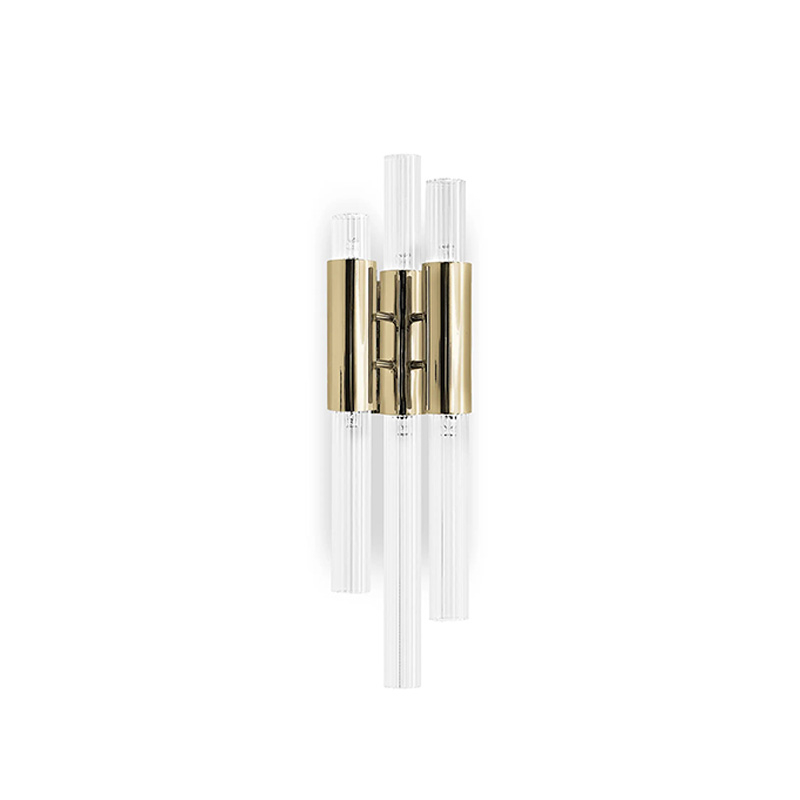 Luxury Triple Glass Cylinder Brass Wall Sconce – Modern Vertical Design Wall Light for Living Rooms And Hallways