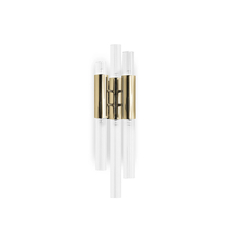 Luxury Triple Glass Cylinder Brass Wall Sconce – Modern Vertical Design Wall Light for Living Rooms And Hallways
