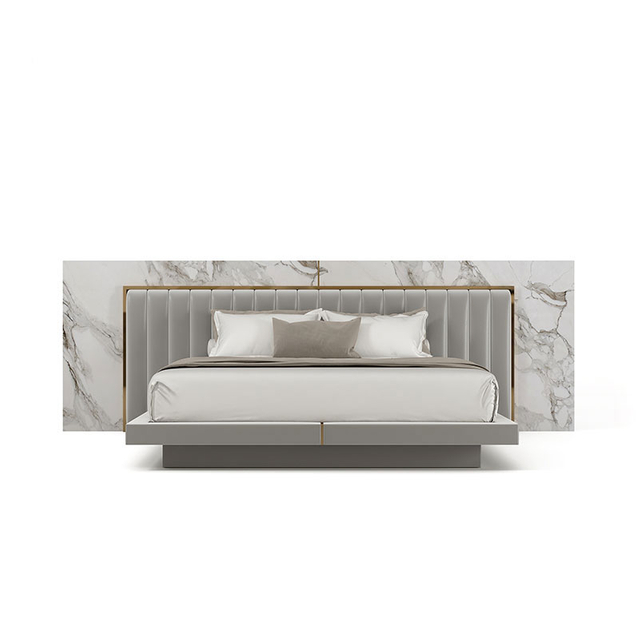 Modern Minimalist Tufted Headboard King Bed, Anti-Mite High-Elastic Comfort Bed for Villa Master Bedrooms