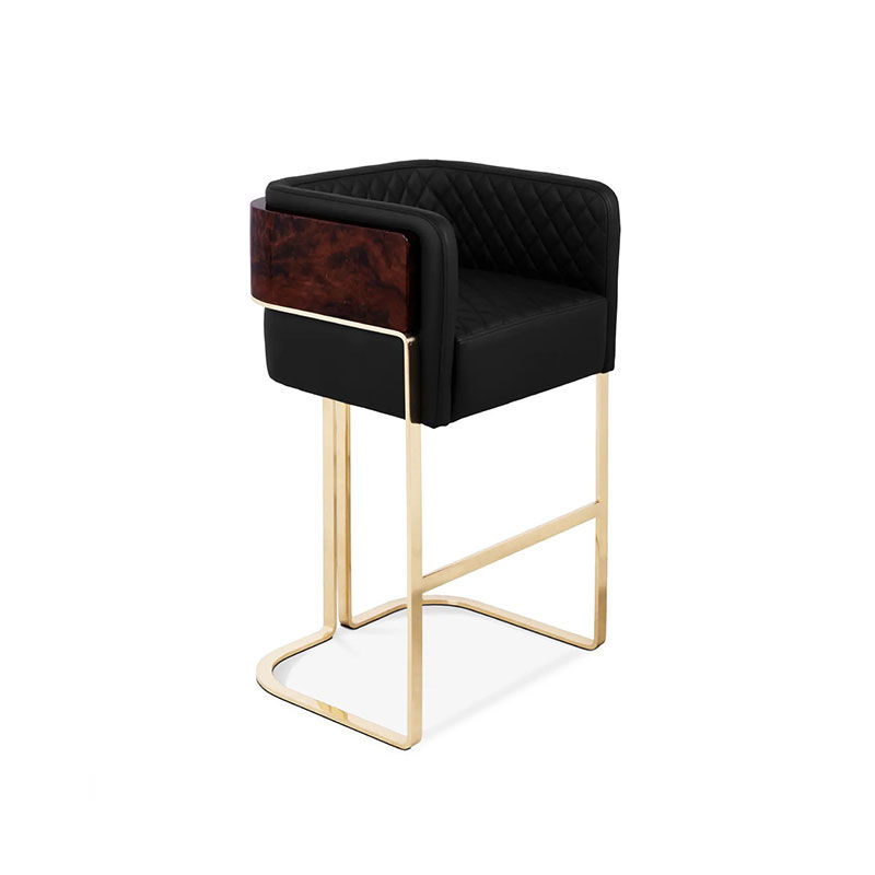  Title: Factory Direct Luxury Copper-Back Solid Wood Bar Stool with Upholstered Seat, Ideal for KTV, Bars, Villas, Kitchens, And Restaurants
