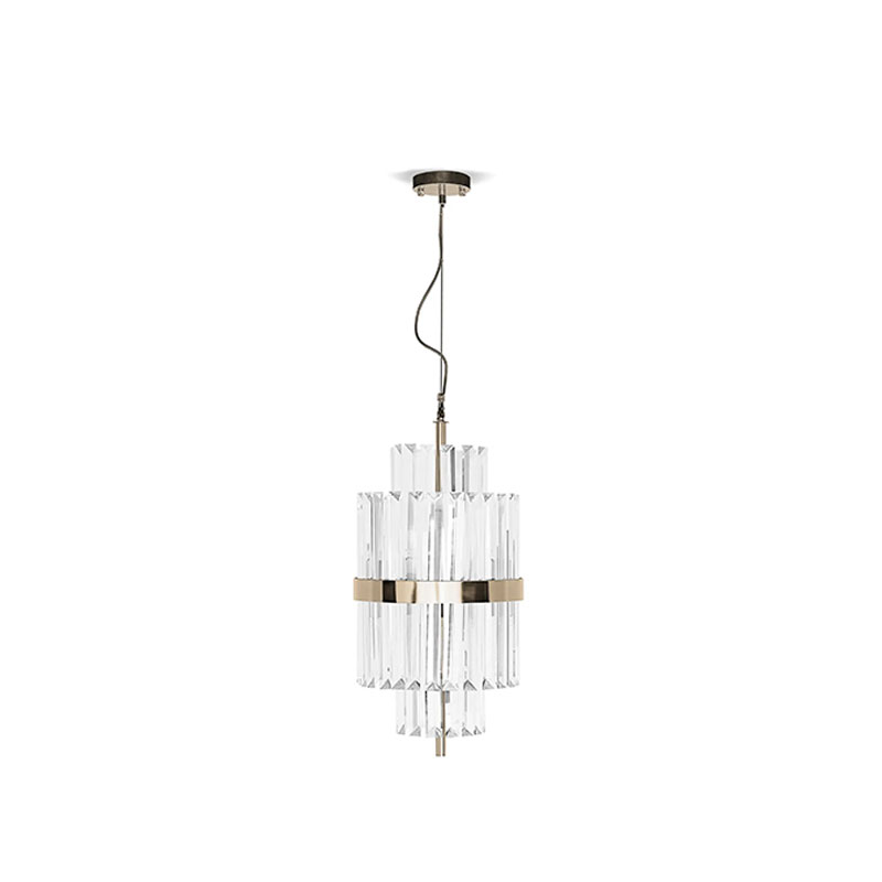Elegant Pendant Light Inspired by Iconic Architecture with Gold-Plated Brass And Crystal Glass