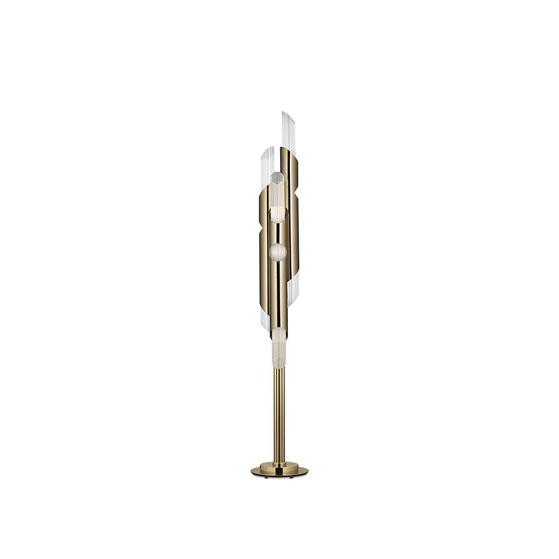 Modern Abstract Floor Lamp with Gold Accents And Clear Glass Tubes for Contemporary Home Decor