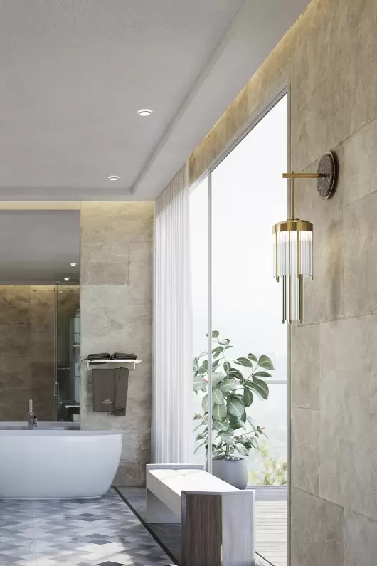 Luxury Round Marble Base Wall Light with Golden Rod and Crystal Tubes
