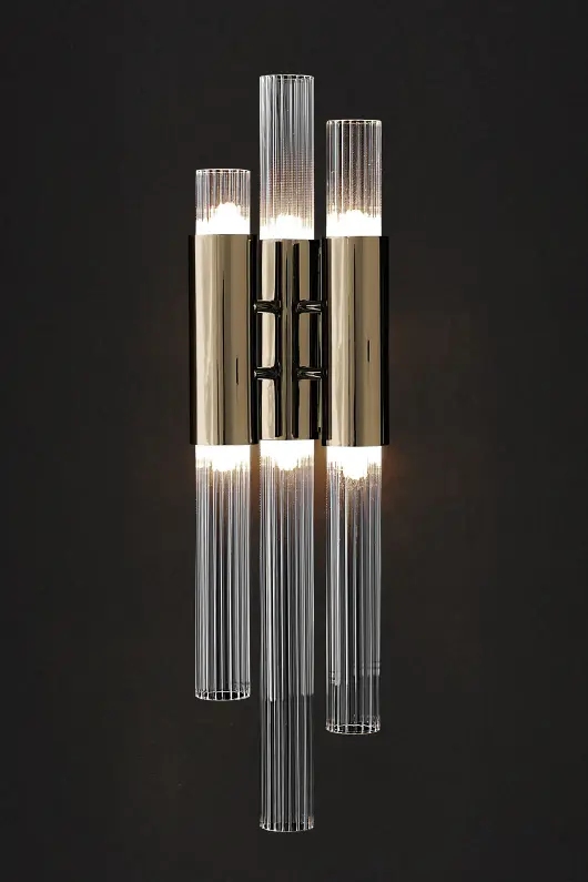 Luxury Triple Glass Cylinder Brass Wall Sconce – Modern Vertical Design Wall Light for Living Rooms And Hallways