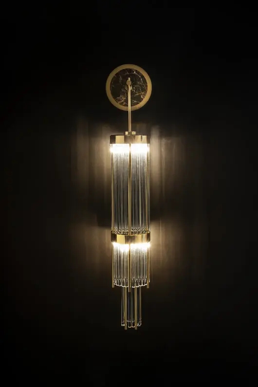 Elegant Vertical Crystal Wall Light with Golden Accents And Marble Mount