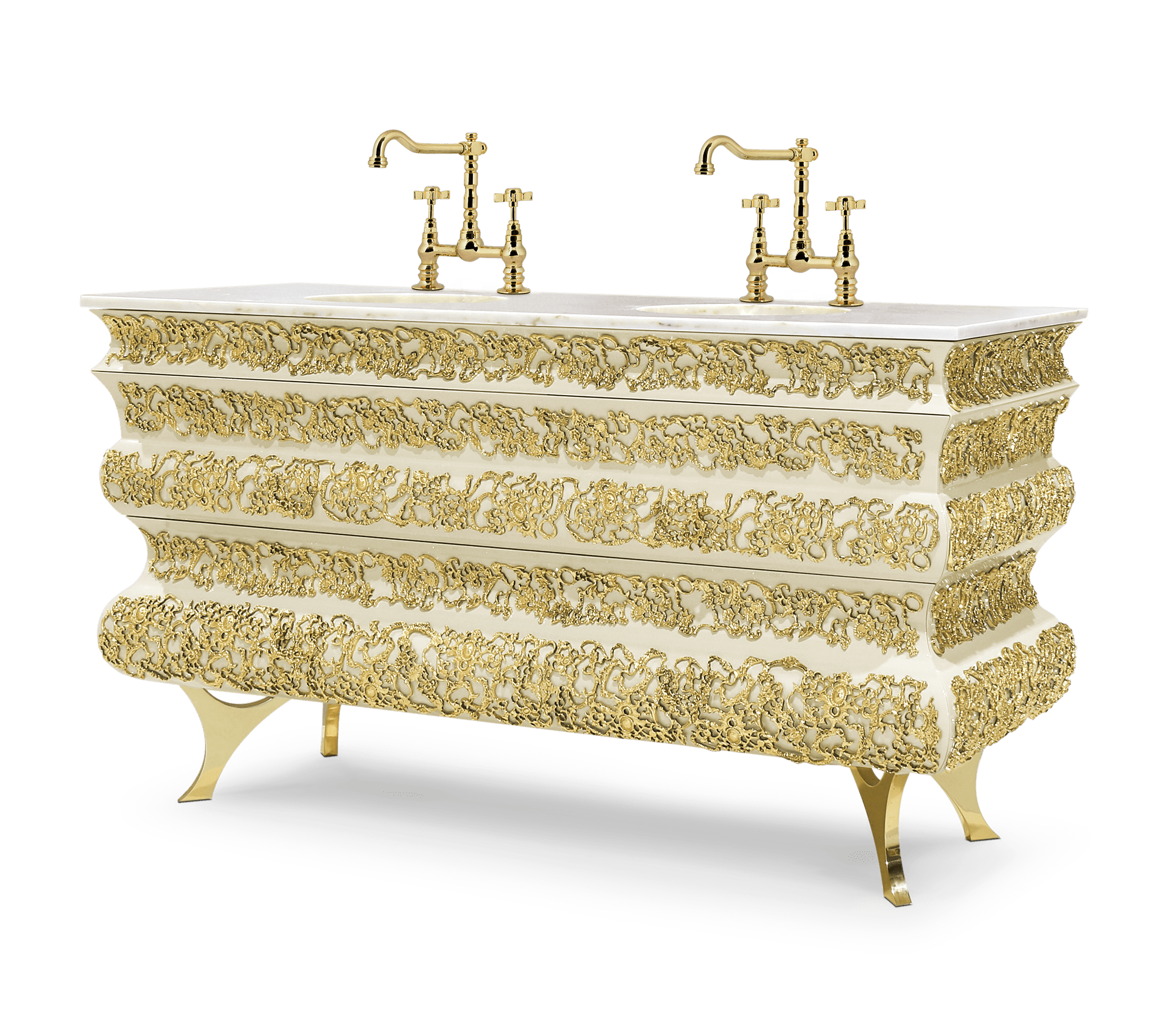 European Aristocratic Style Bathroom Vanity with Marble Countertop And Drawer Storage, High-End Luxury Wash Basin for Villas And Exclusive Clubs