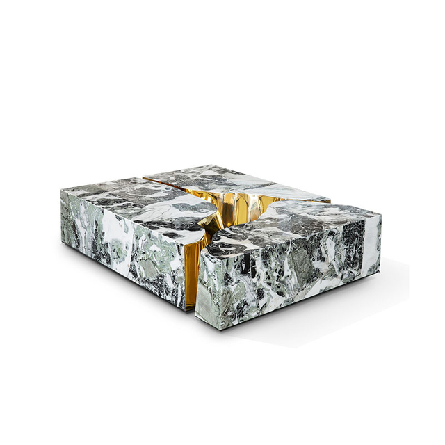 European Ukiyo-e Painting Tabletop Gold-Plated Stainless Steel Square Coffee Table for Villa Living Room