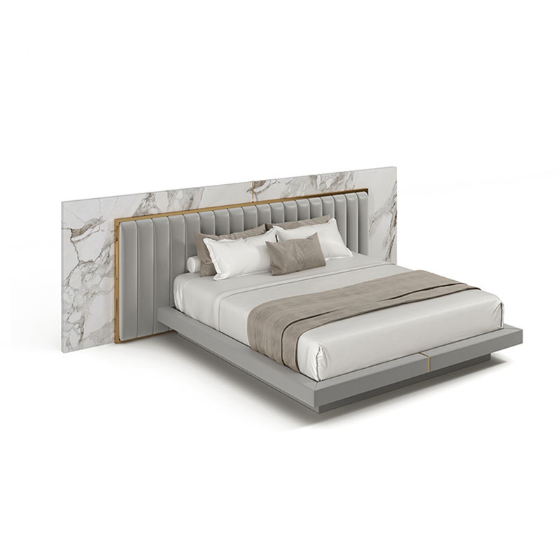 Modern Minimalist Tufted Headboard King Bed, Anti-Mite High-Elastic Comfort Bed for Villa Master Bedrooms