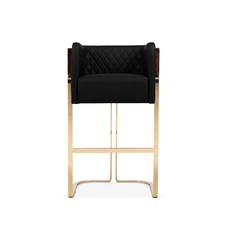  Title: Factory Direct Luxury Copper-Back Solid Wood Bar Stool with Upholstered Seat, Ideal for KTV, Bars, Villas, Kitchens, And Restaurants