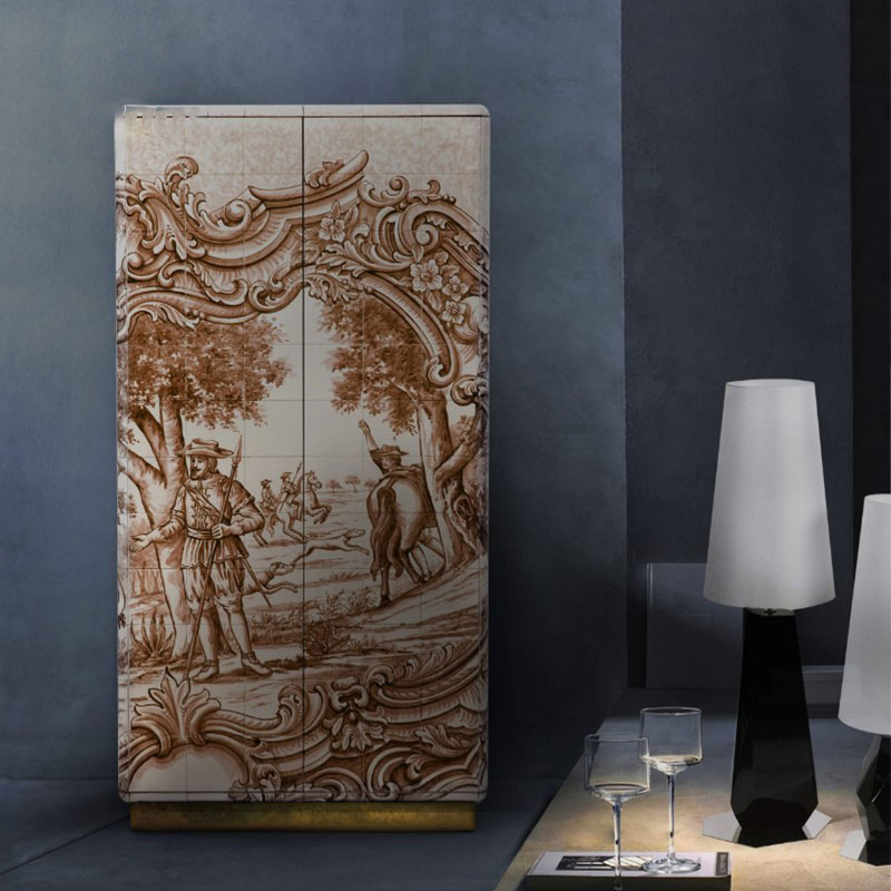 European Modern Hand-Painted Artistic Wine Cabinet, Multi-Functional Home Bar Display with Non-Slip Shelves