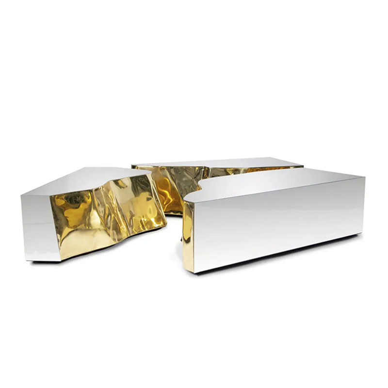 Factory Direct Gold-Plated Stainless Steel 3-Piece Square Coffee Table Set, Living Room Sofa Side Tables And Low Tea Tables