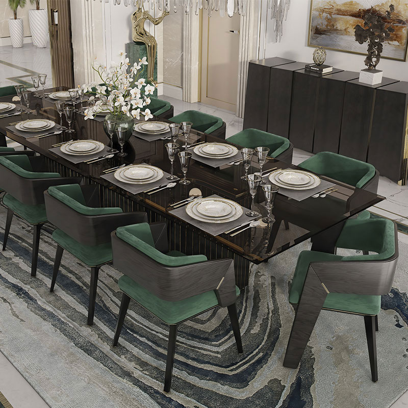 Wholesale Hot-Selling Stainless Steel Base Large Dining Table with Glass Top, Multi-Person Banquet And Party Table for Living Room
