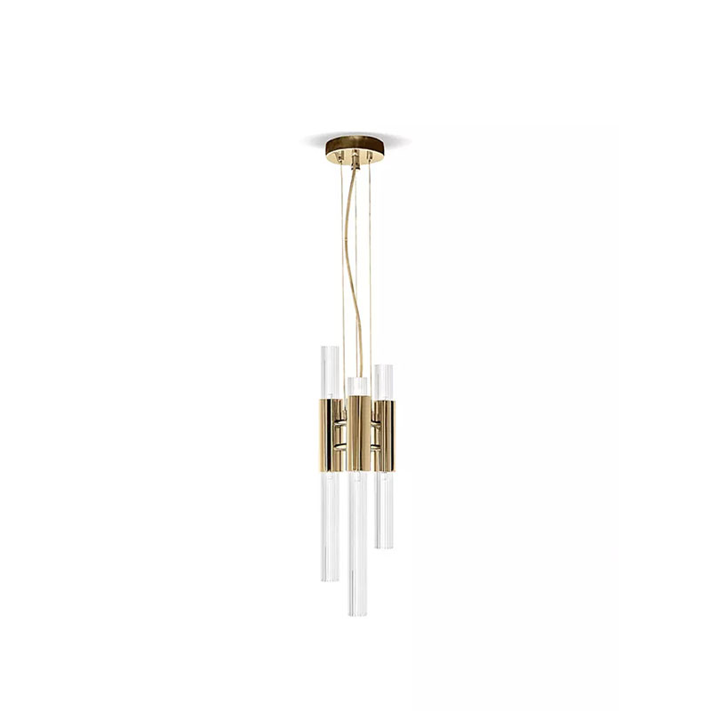 Exquisite Waterfall Pendant Lamp with Gold-Plated Brass And Ribbed Crystal Glass for Luxurious Illumination