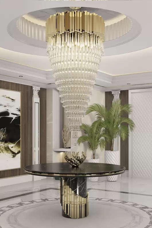 Elegant Crystal Chandelier with Gold Accents And Cascading Design for Luxurious Home Lighting